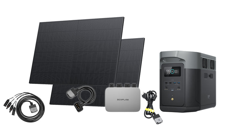 Chargez l'image dans la visionneuse de la galerie, Ensemble de rangement pour centrale électrique de balcon EcoFlow | Onduleur de 600 watts et 2 panneaux solaires de 400 watts | avec la centrale électrique DELTA 2 Max | Version CH