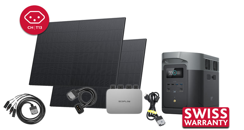 Chargez l'image dans la visionneuse de la galerie, Ensemble de rangement pour centrale électrique de balcon EcoFlow | Onduleur de 600 watts et 2 panneaux solaires de 400 watts | avec la centrale électrique DELTA 2 Max | Version CH