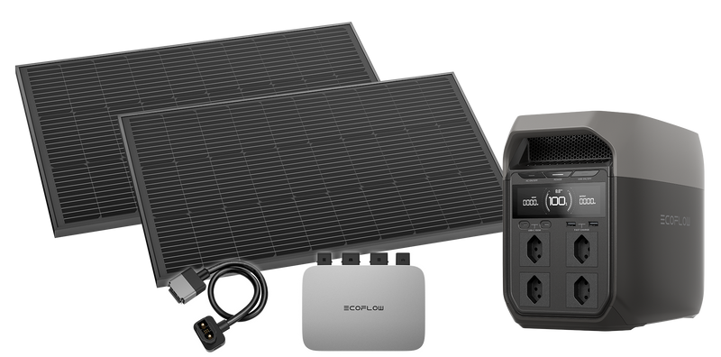 Chargez l'image dans la visionneuse de la galerie, Ensemble de rangement pour centrale électrique solaire de balcon EcoFlow | Onduleur de 600 watts et 2 panneaux solaires de 100 watts | avec la centrale électrique DELTA 3 | Version CH