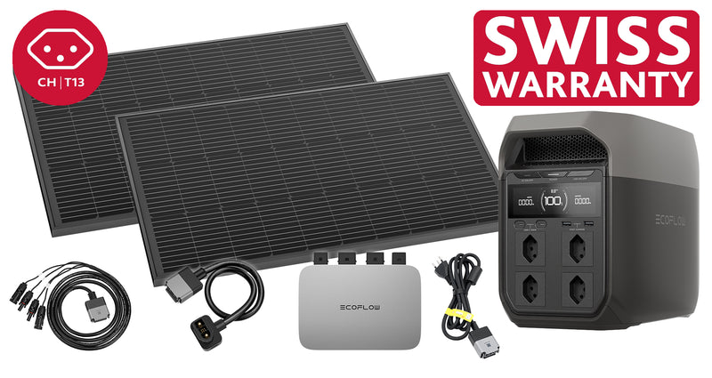 Chargez l'image dans la visionneuse de la galerie, Ensemble de rangement pour centrale électrique solaire de balcon EcoFlow | Onduleur de 600 watts et 2 panneaux solaires de 100 watts | avec la centrale électrique DELTA 3 | Version CH