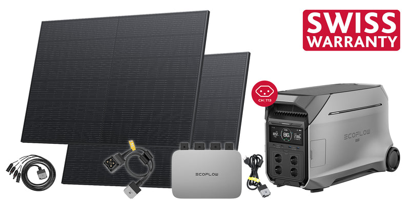 Chargez l'image dans la visionneuse de la galerie, Ensemble de rangement pour centrale électrique de balcon EcoFlow | Onduleur de 600 watts et 2 panneaux solaires de 400 watts | avec la centrale électrique DELTA Pro 3 | Version CH