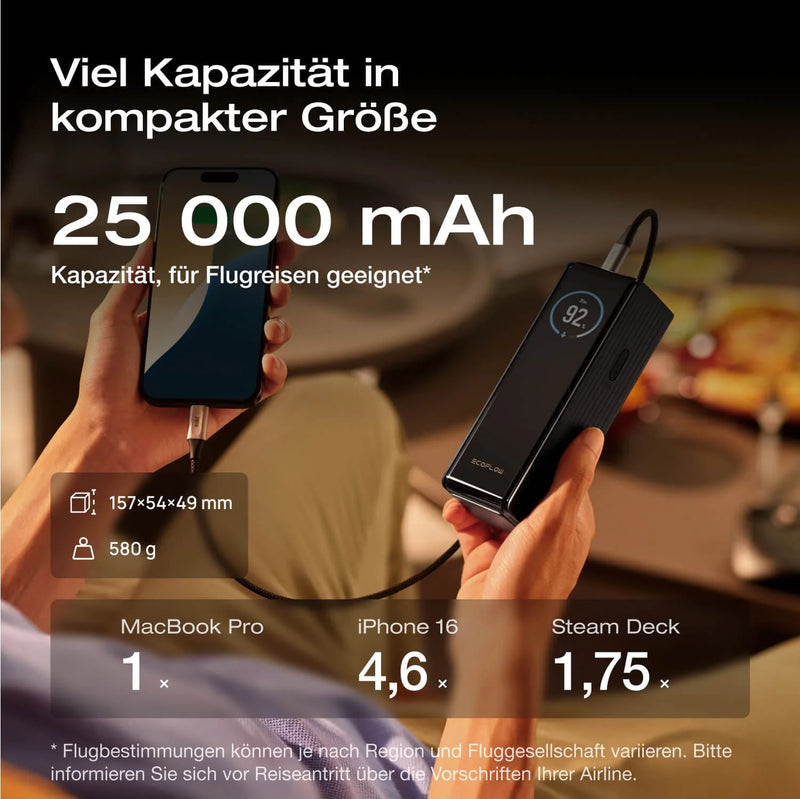 Chargez l'image dans la visionneuse de la galerie, Batterie externe EcoFlow RAPID 25 000 mAh noire | Chargement 140 W, déchargement jusqu'à 170 W | USB-C et USB-A