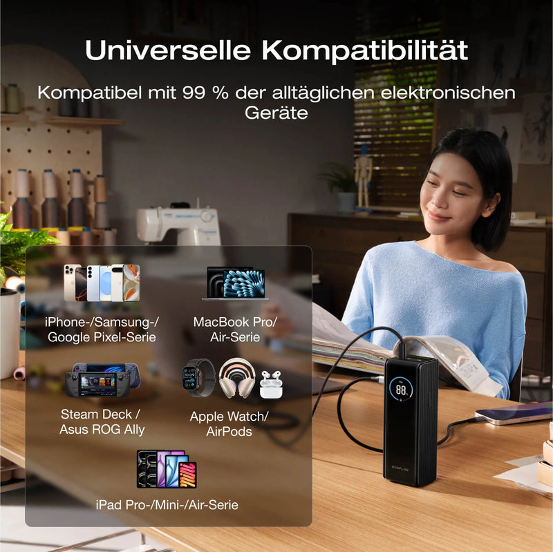 Chargez l'image dans la visionneuse de la galerie, Batterie externe EcoFlow RAPID 25 000 mAh noire | Chargement 140 W, déchargement jusqu'à 170 W | USB-C et USB-A