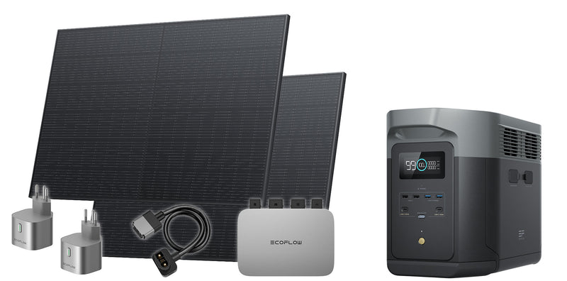 Carica immagine in Galleria Viewer, Set centrale elettrica da balcone EcoFlow composto da inverter PowerStream da 600 W e 2 pannelli solari da 400 W, inoltre con centrale elettrica DELTA 2 Max, prese intelligenti e cavo di collegamento, CH-Versione