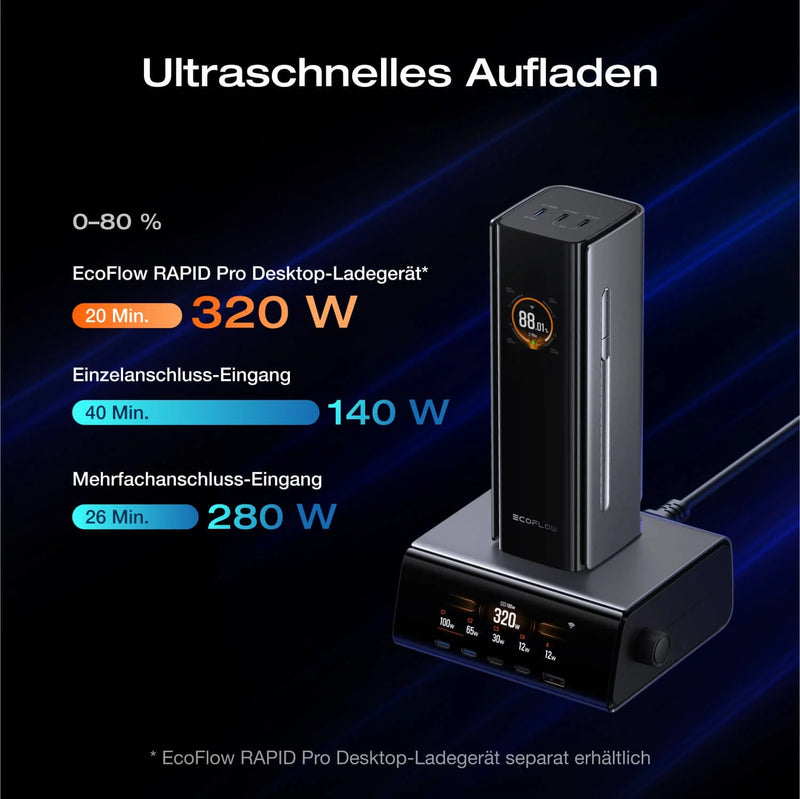 Laden Sie das Bild in Galerie - Viewer, EcoFlow RAPID Pro Powerbank 27&#39;650 mAh | 320 W laden, bis zu 300 W entladen | + ausziehbares 140 W USB-C Kabel
