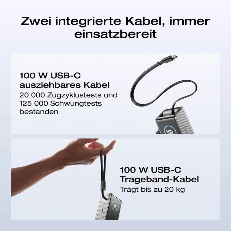 Chargez l&#39;image dans la visionneuse de la galerie, Batterie externe EcoFlow RAPID 25 000 mAh noire | Charge 140 W, décharge jusqu&#39;à 170 W | Câble USB-C rétractable 100 W
