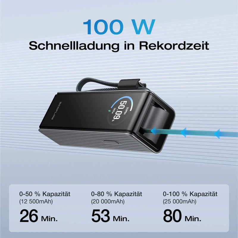 Chargez l&#39;image dans la visionneuse de la galerie, Batterie externe EcoFlow RAPID 25 000 mAh noire | Charge 140 W, décharge jusqu&#39;à 170 W | Câble USB-C rétractable 100 W
