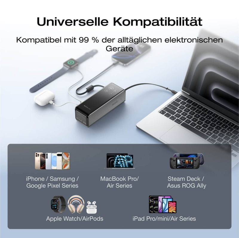 Chargez l&#39;image dans la visionneuse de la galerie, Batterie externe EcoFlow RAPID 25 000 mAh noire | Charge 140 W, décharge jusqu&#39;à 170 W | Câble USB-C rétractable 100 W

